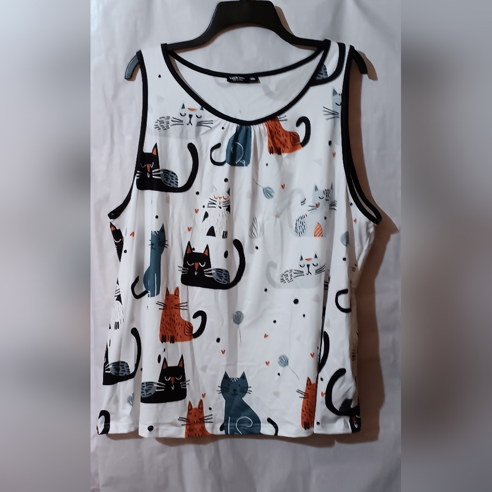 Kitty Cat Print Sleeveless Top